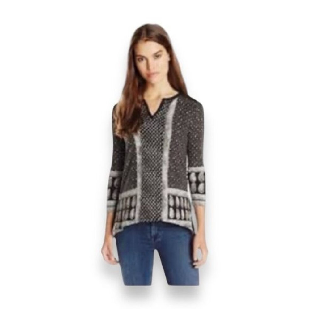 Lucky Brand Women’s 3/4 Sleeve Split Neck Peasant Blouse, Black, size S